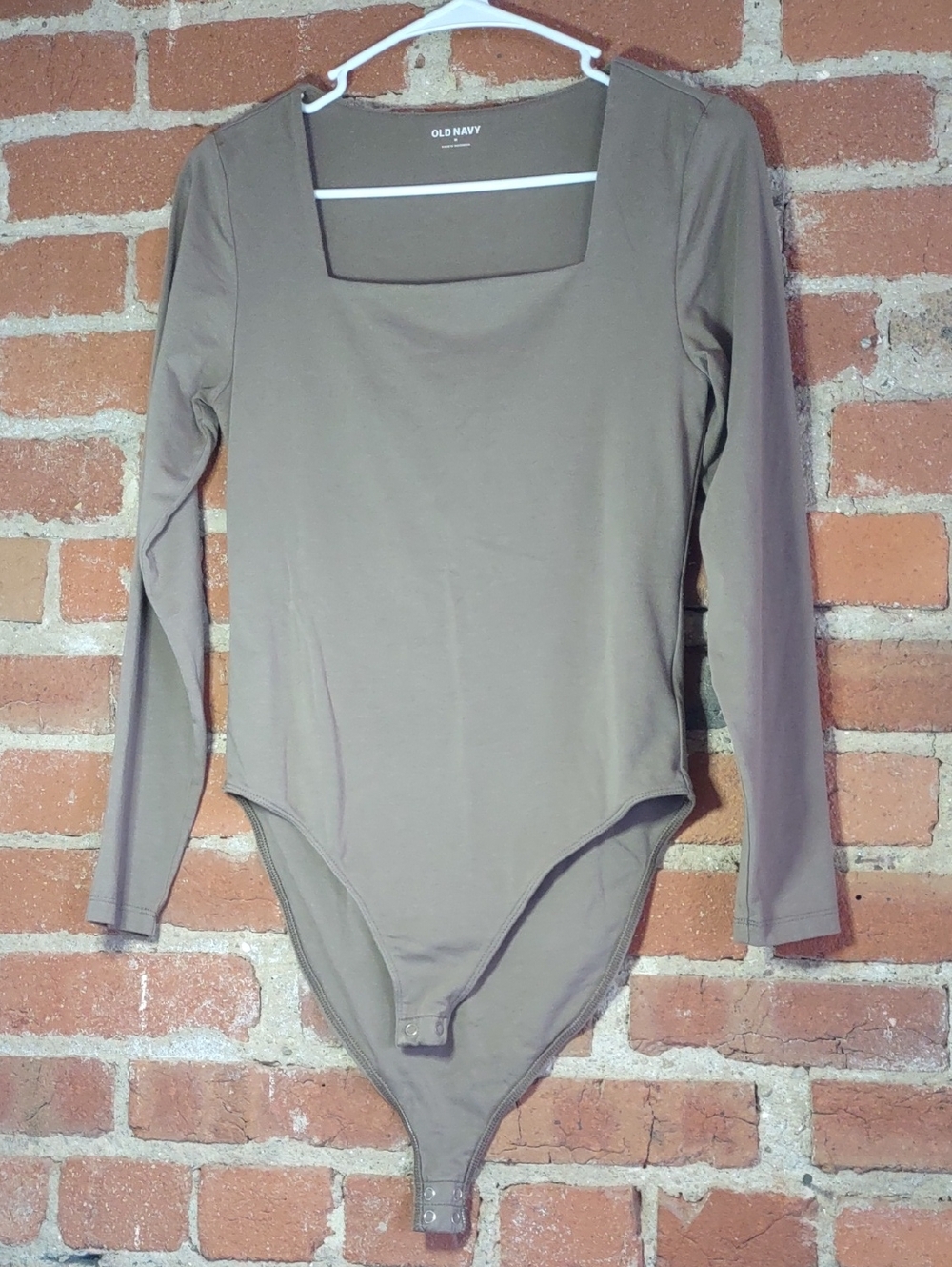Old Navy Tan Square Neck Long Sleeve Bodysuit